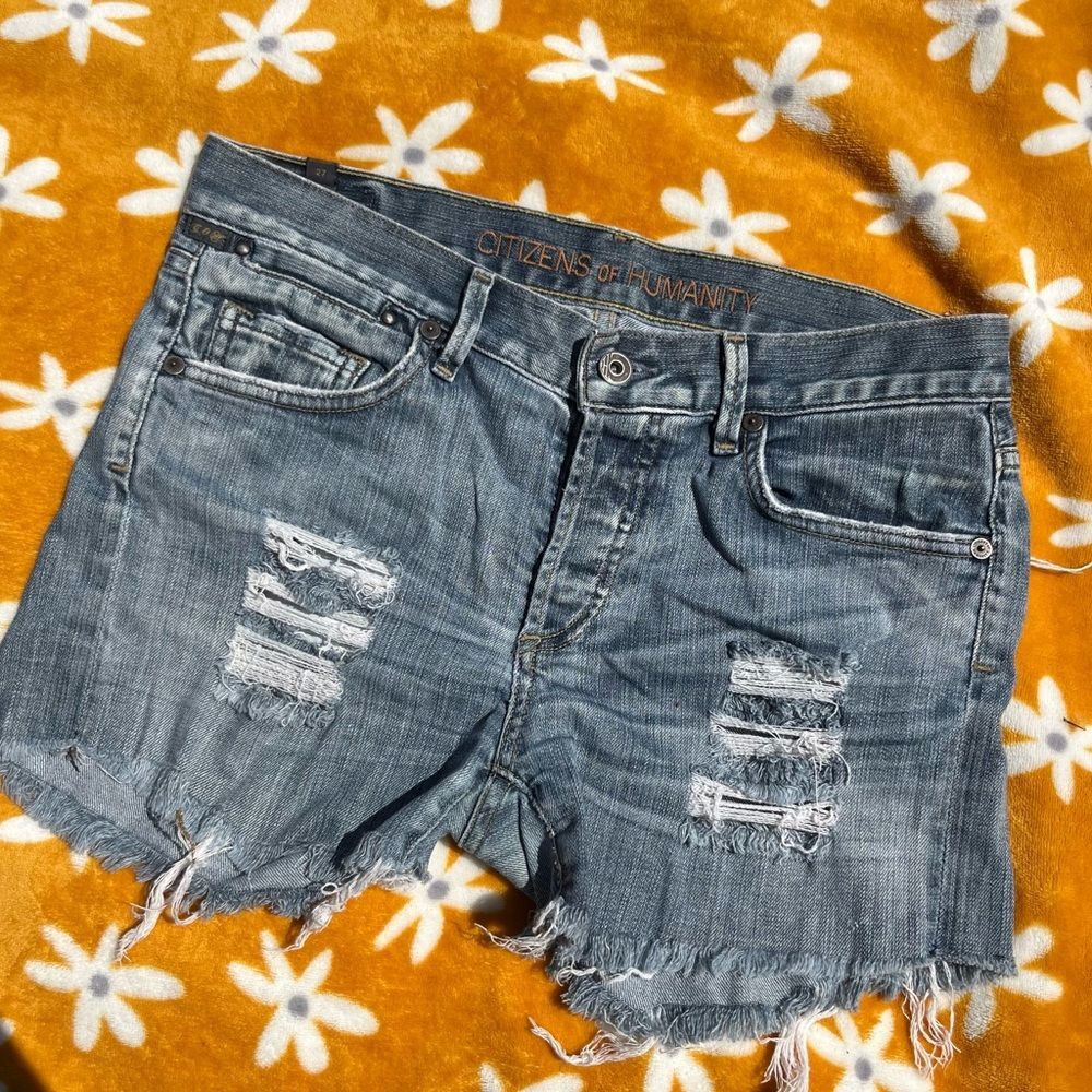 Citizens of Humanity Ripped Blue Denim Shorts Size 27